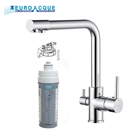 Kit microfiltrazione acqua potabile cucina + rubinetto a 3 vie RIVER ARGENTO 3 vie Euroacque