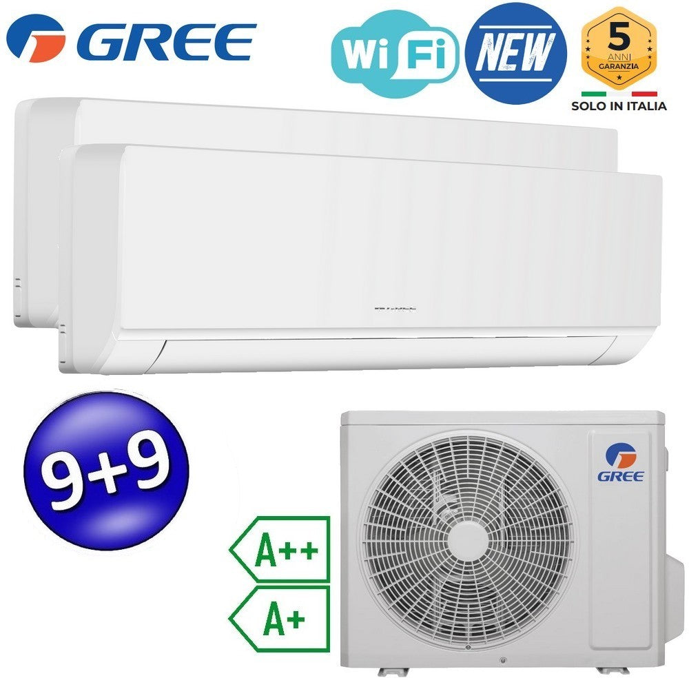 Climatizzatore inverter COSMO dual split Wi-Fi 9000 + 9000 Btu (U.E.14) GREE R32 classe A++/A+