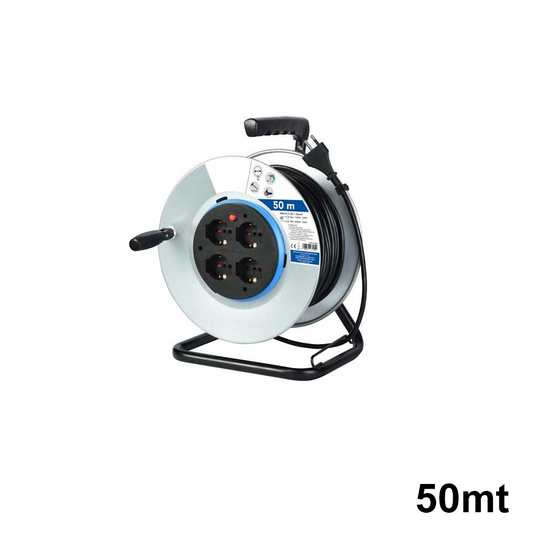 Avvolgicavo 50 metri con 4 prese Schuko bipasso 2P+T 10A 16A