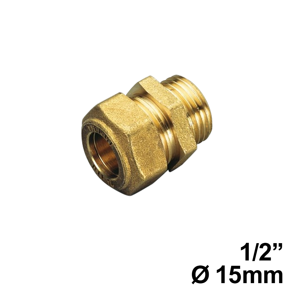 Bicono raccordo a compressione per tubo in rame - maschio 1/2'' x ? 15 mm - 904415