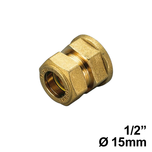 Bicono raccordo a compressione per tubo in rame - femmina 1/2'' x ? 15 mm - 900415