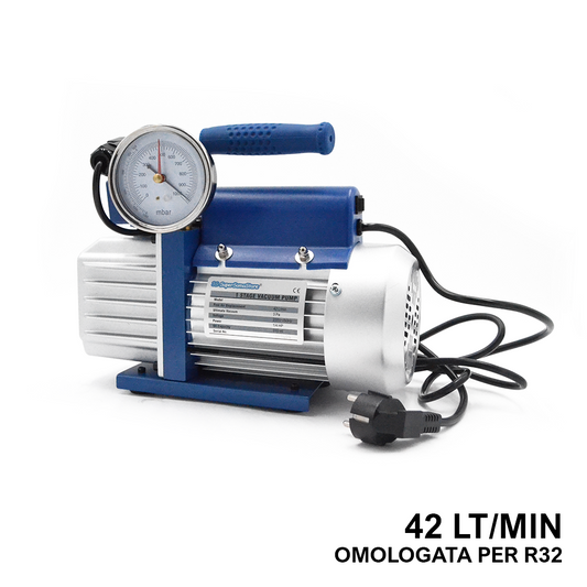 Pompa vuoto monostadio 42 Lt/min elettrovalvola e vacuometro - omologata per gas R32