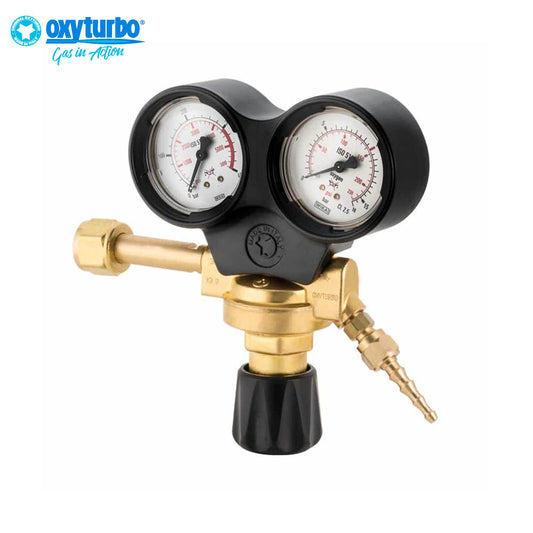 Riduttore MAXY per ossigeno a comando verticale con 2 manometri per saldatura ossiacetilenica