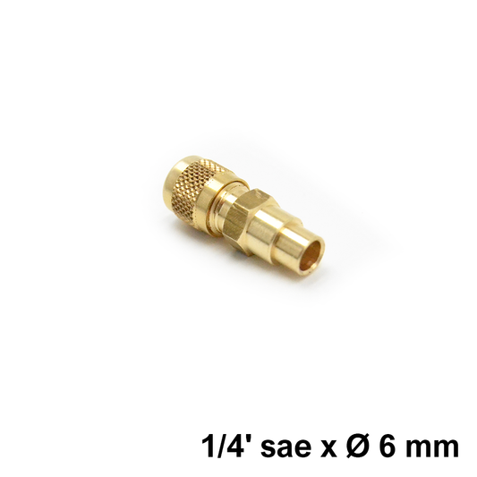 Raccordo dritto in ottone 1/4'' SAE x ? 6 mm ODS con valvolina premispillo e tappo