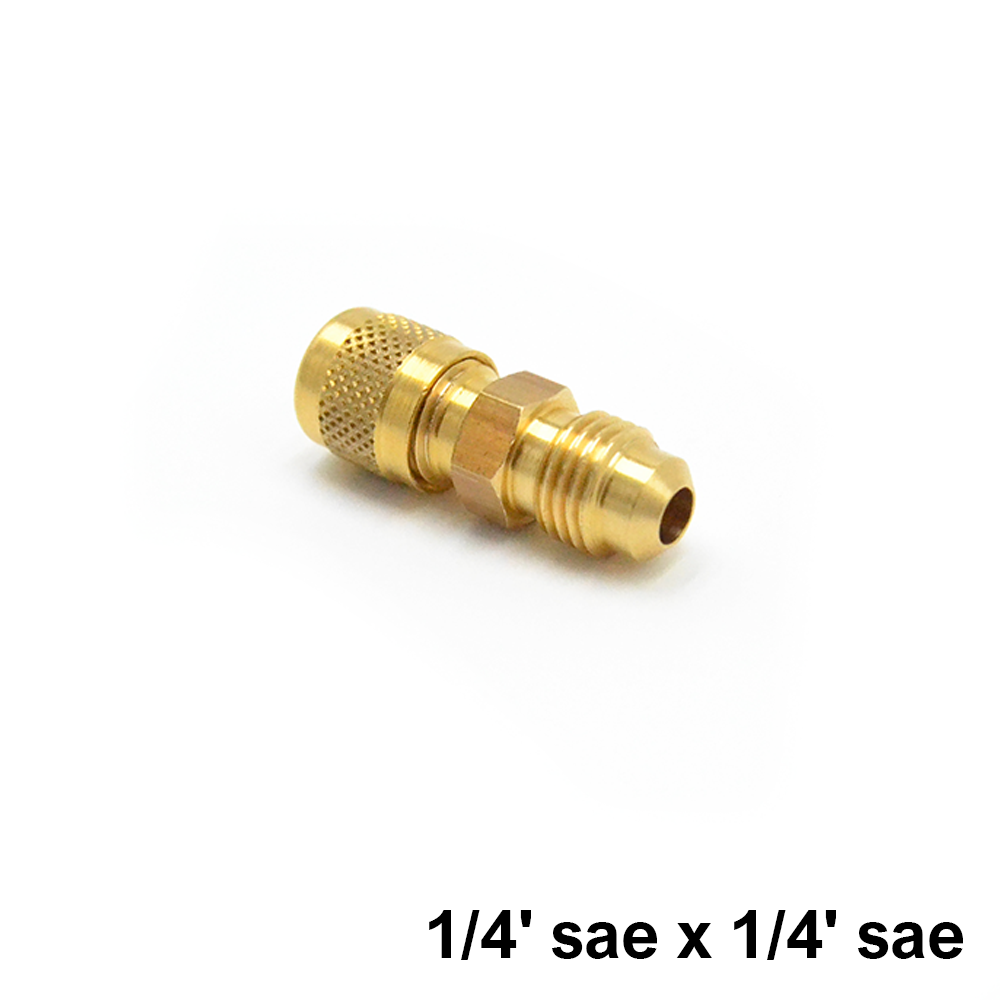 Raccordo dritto in ottone 1/4'' x 1/4'' sae con valvolina premi spillo e tappo