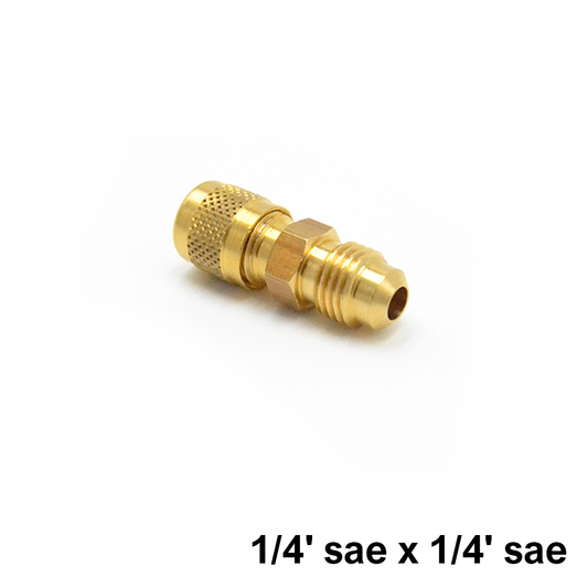 Raccordo dritto in ottone 1/4'' x 1/4'' sae con valvolina premi spillo e tappo