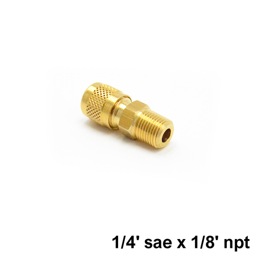 Raccordo dritto in ottone 1/4'' sae x 1/8'' npt con premispillo e tappo