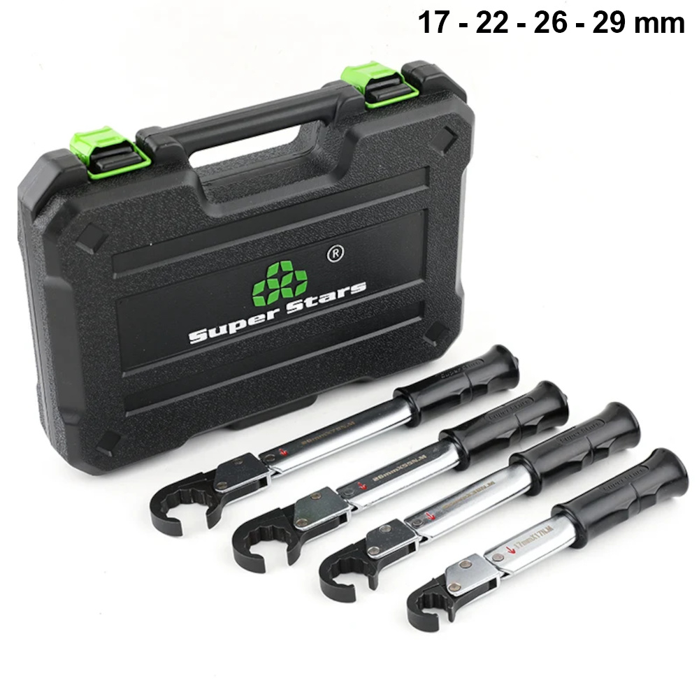 SET DI 4 CHIAVI DINAMOMETRICHE A CRICCHETTO CON CHIAVE APRIBILE DA 17 - 22 - 26 - 29 mm