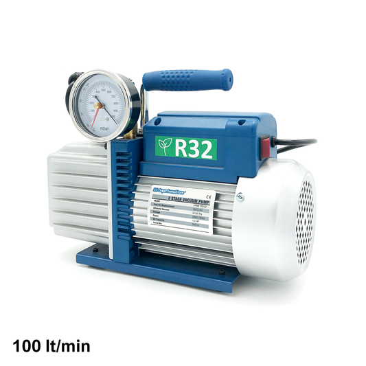 Pompa vuoto bistadio 100 Lt/min elettrovalvola e vacuometro - omologata per gas R32
