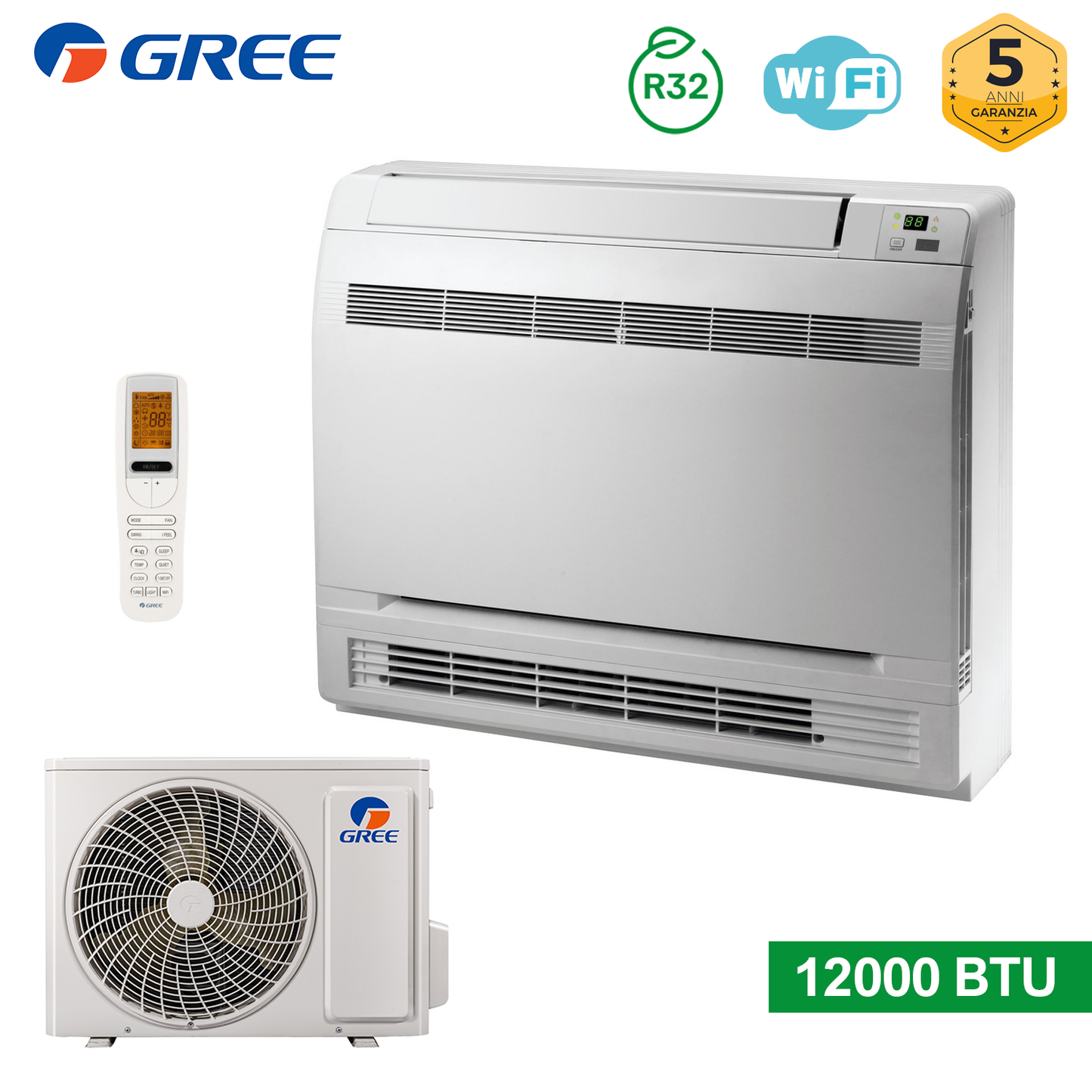 Climatizzatore mono Console pavimento WiFi 12000 Btu GREE classe A+++/A+ inverter R32