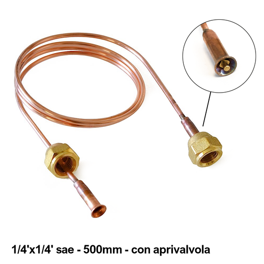 Capillare di carica 1/4'' sae L.500 mm con aprivalvola D.1,68x2 mm