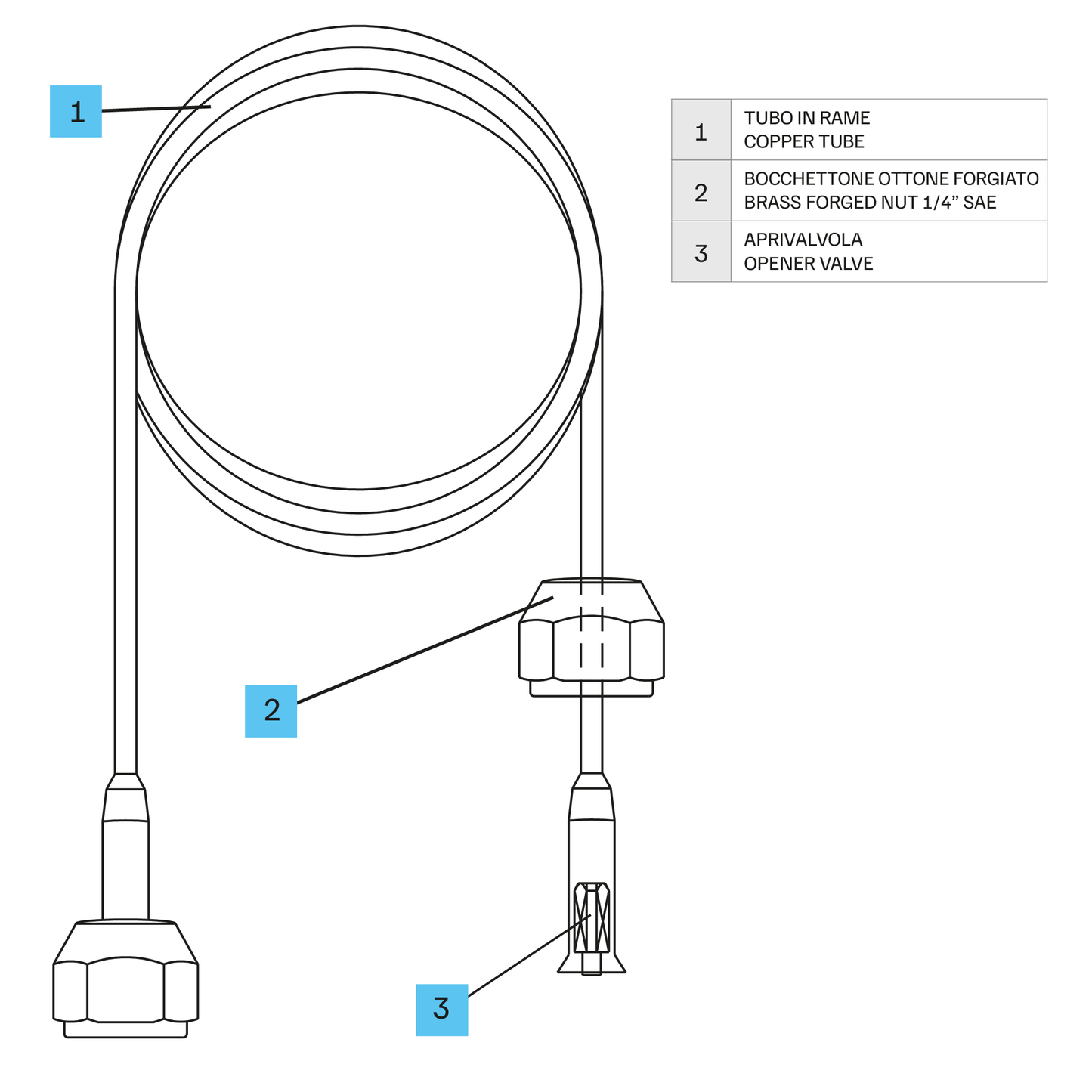Capillare di carica 1/4'' sae L.500 mm con aprivalvola D.1,68x2 mm