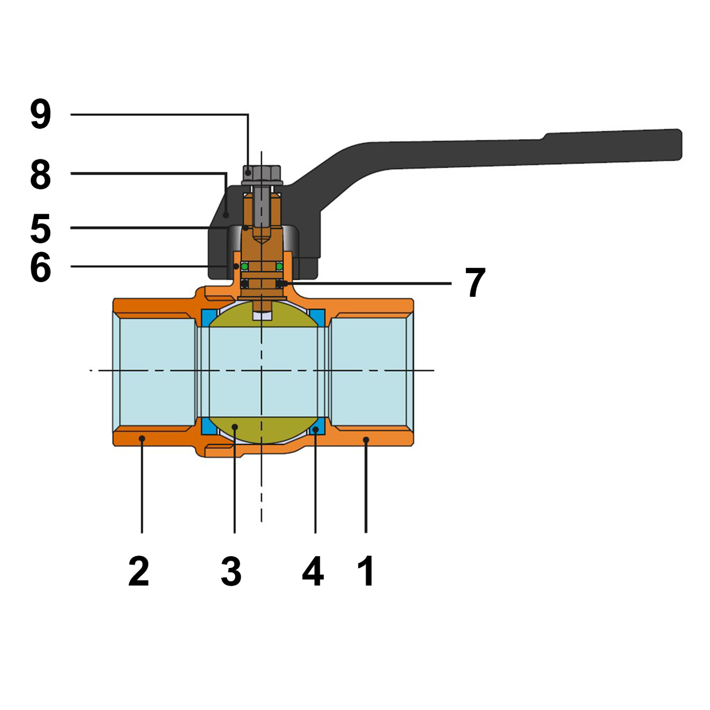 Valvola a sfera acqua FF 1''1/2 a leva colore nero