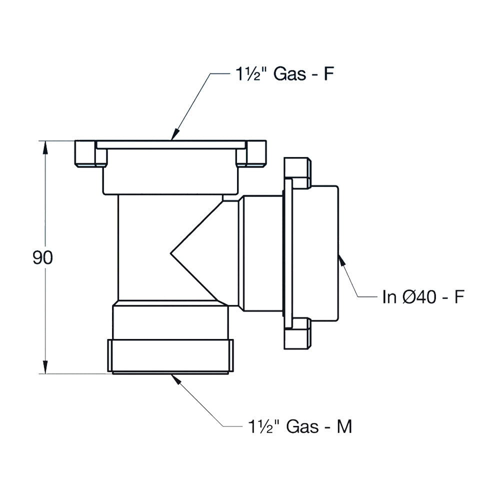 Raccordo a Tee per sifone 1''1/2 cucina LIRA per attacco supplementare scarico condensa - lavatrice - lavastoviglie