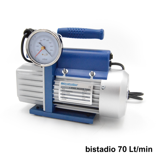 Pompa vuoto bistadio 70 Lt/min elettrovalvola e vacuometro