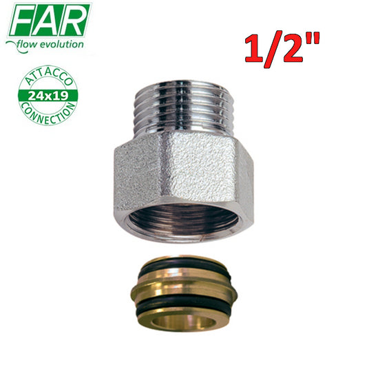 8865 - RIDUZIONE CROMATA DA FILETTO COLLETTORE FAR 24x19 MASCHIO A FILETTO MASCHIO 1/2''