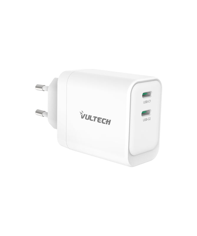 VULTECH CARICATORE ADATTATORE UNIVERSALE, 2 X TYPE-C, PD45 GAN PPS 45W, BIANCO COMPATTO