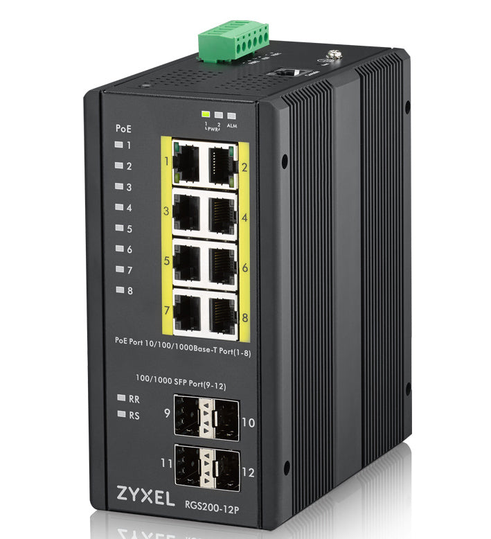 ZYXEL SWITCH INDUSTRIALE MANAGED, 12X GIGABIT POE 240W, DIN RAIL, ALIM. 12-58V DC