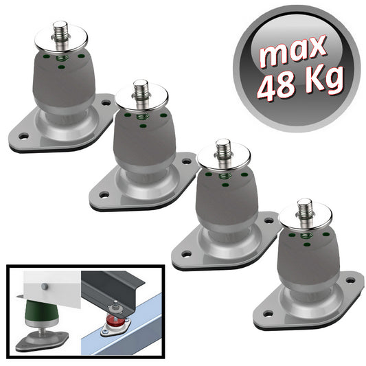 Megol anti-vibration pad with height-adjustable base, maximum load capacity 48 kg. Grey colour - 4 pieces