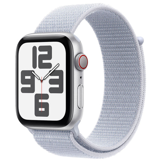 Apple Watch SE GPS + Cellular 44mm Silver Aluminum Case with Cloud Blue Sport Loop