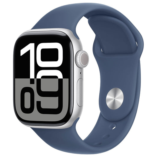 Apple Watch Series 10 GPS 42mm Silver Aluminum Case with Denim Sport Band - Small/Medium