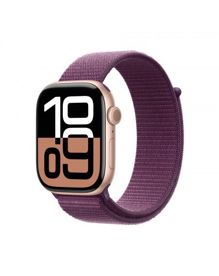 Apple Watch Series 10 GPS 46mm Rose Gold Aluminum Case with Plum Sport Loop