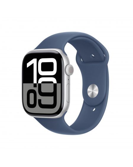 Apple Watch Series 10 GPS 46mm Silver Aluminum Case with Denim Sport Band - S/M