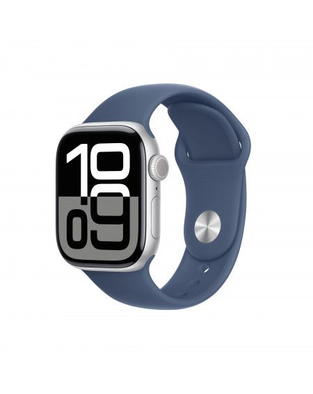 Apple Watch Series 10 GPS + Cellular 42mm Silver Aluminum Case with Denim Sport Band - S/M