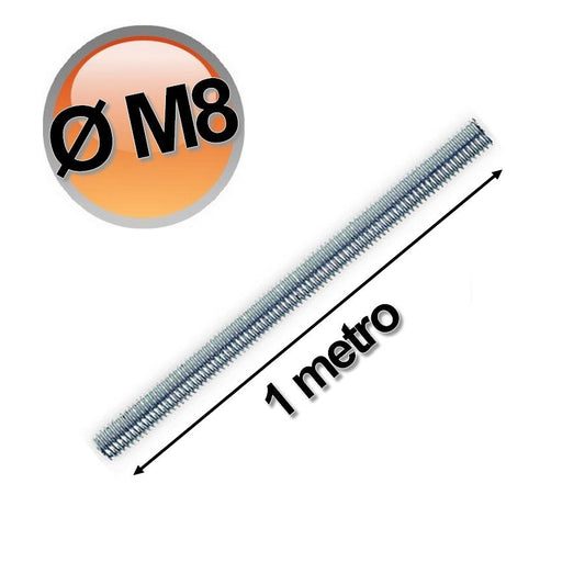 Zinc-plated threaded rod, 1 meter long, M8 Ø 8 mm