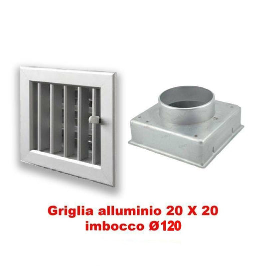 20x20 cm Adjustable Aluminum Air Vent with 120mm Adapter for Fireplaces