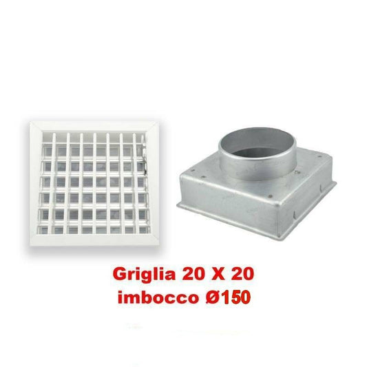 20x20 cm Air Vent Adjustable White Grill with Adapter D.150