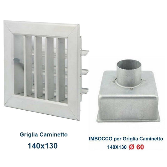 14x13cm Aluminum Air Vent with 60mm Adapter - Adjustable Fireplace Grill