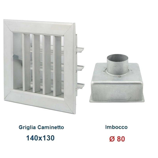 14x13cm Aluminum Air Vent with 80mm Adapter - Adjustable Fireplace Grill