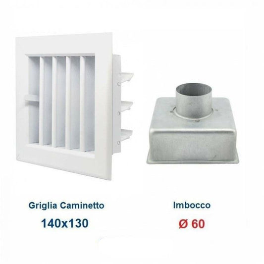 Air Vent 14x13cm White with Adapter D.60 - Adjustable Fireplace Grill
