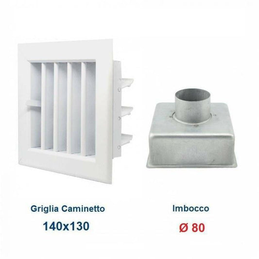 Air Vent 14x13cm White with Adapter D.80 - Adjustable Fireplace Grill