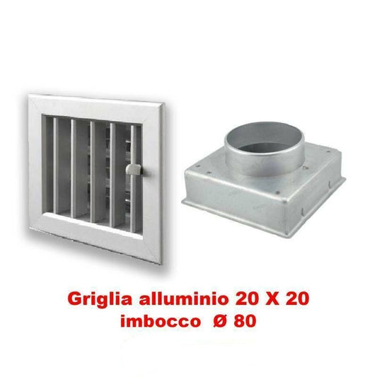 Adjustable 20x20cm Aluminum Air Vent with 80mm Adapter for Fireplaces