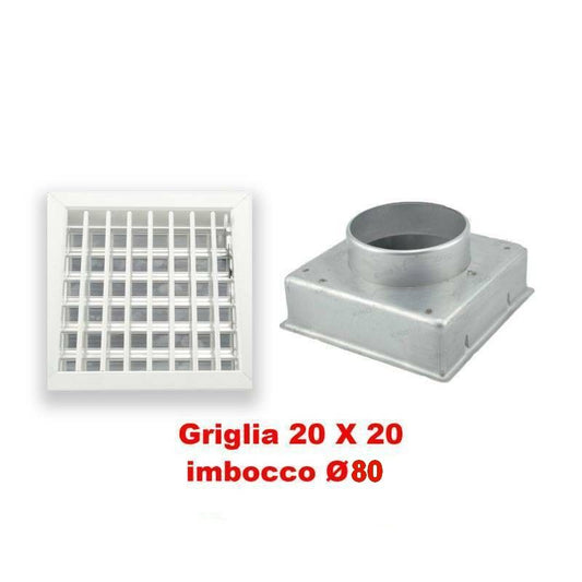 Adjustable White 20x20cm Air Vent with 80mm Adapter for Fireplaces