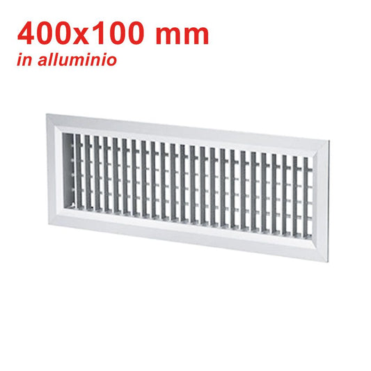 Bocchetta di mandata in alluminio colore bianco - 400x100 mm con doppio ordine di alette mobili