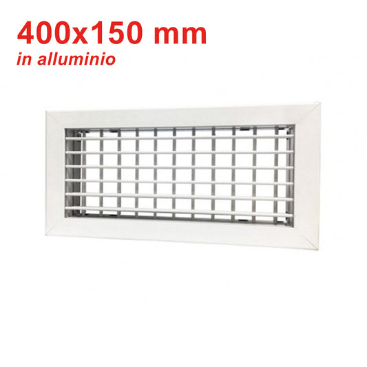 Bocchetta di mandata in alluminio colore bianco - 400x150 mm con doppio ordine di alette mobili