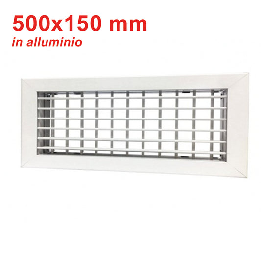 White aluminum outlet nozzle - 500x150 mm with double row of movable fins