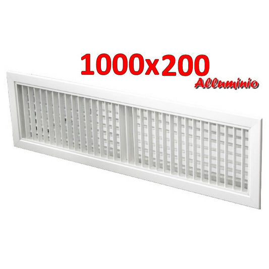 Bocchetta griglia di mandata in alluminio colore bianco - 1000x200 mm con doppio ordine di alette mobili