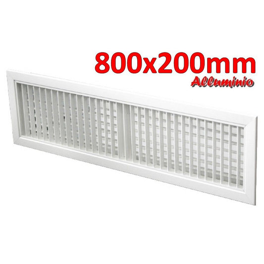 Bocchetta griglia di mandata in alluminio colore bianco - 800x200 mm con doppio ordine di alette mobili