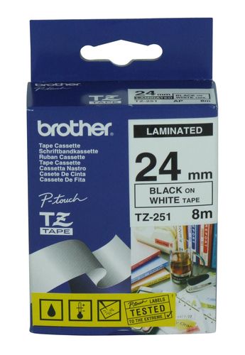 BROTHER LAMINATED RIBBON 24MM (8M) BLACK/WHITE