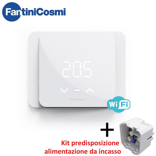 C800WIFIPRO - Cronotermostato elettronico led con funzioni smart completo di kit alimentazione e basi rettangolare e quadrata -