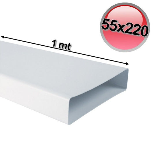 Canale condotto aria piatto rettangolare 55x220 mm lunghezza 1 mt per VMC cappa cucina
