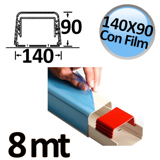 Canalina a copertura completa 140x90mm con film protettivo - confezione 8 mt