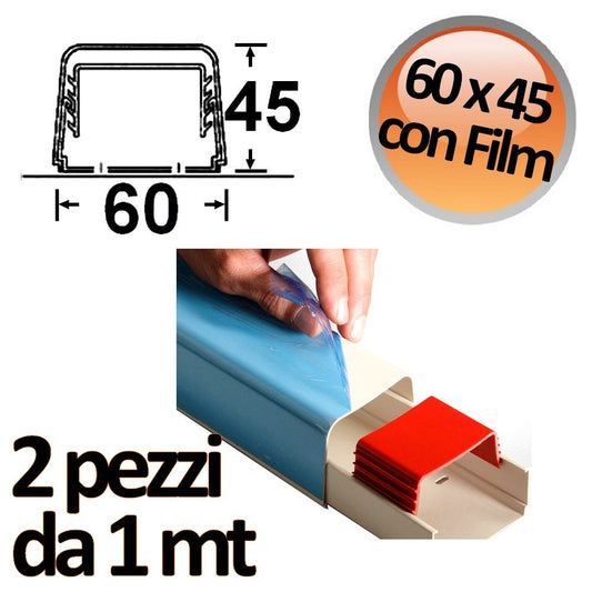 Canalina a copertura completa 60x45mm con film protettivo - 2 PZ da 1 mt