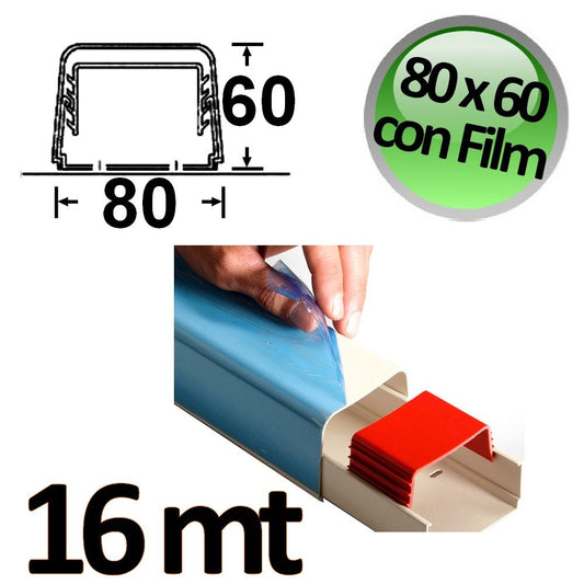 Canalina a copertura completa 80x60mm con film protettivo - 16 mt