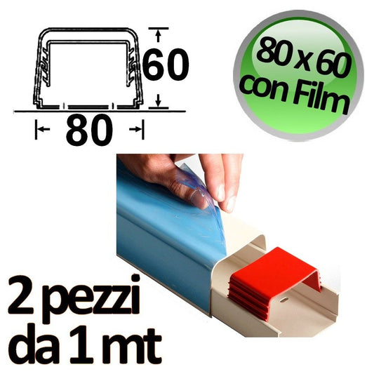 Canalina a copertura completa 80x60mm con film protettivo - 2 PZ da 1 mt
