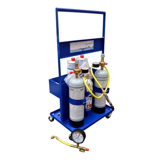 Service trolley for washing and finding refrigerant gas leaks with azohydrogen + 2 Belnet 1 Lt bottles
